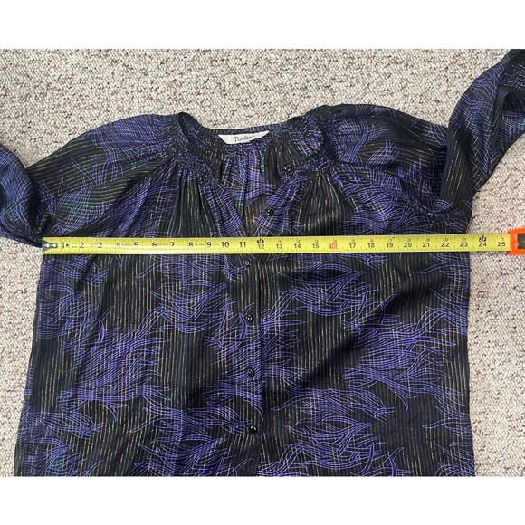 TUCKER Purple Black 100% Silk Top Metalic Thread Sheer (PTP 23 Inches) Size P - Picture 4 of 9